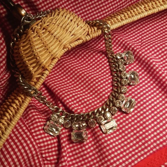 Express Chunky Crystal Embellished Necklace Silver Toned Chain Y2K BOHO CHIC - Picture 2 of 7